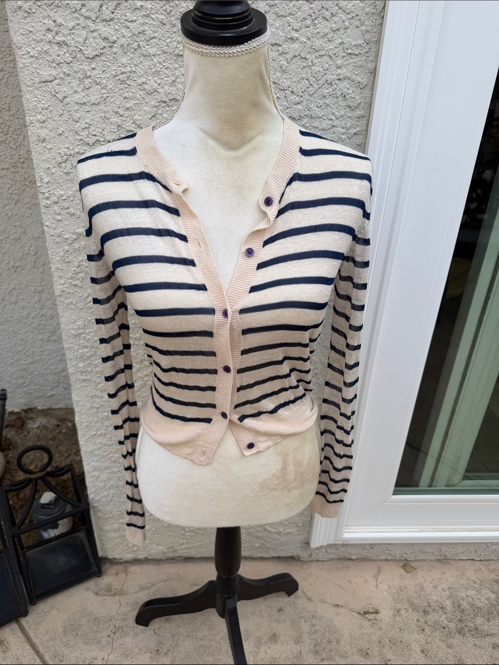 By Malene Birger Womens Linen Blend Lightweight Striped Cardigan Sweater Size XS